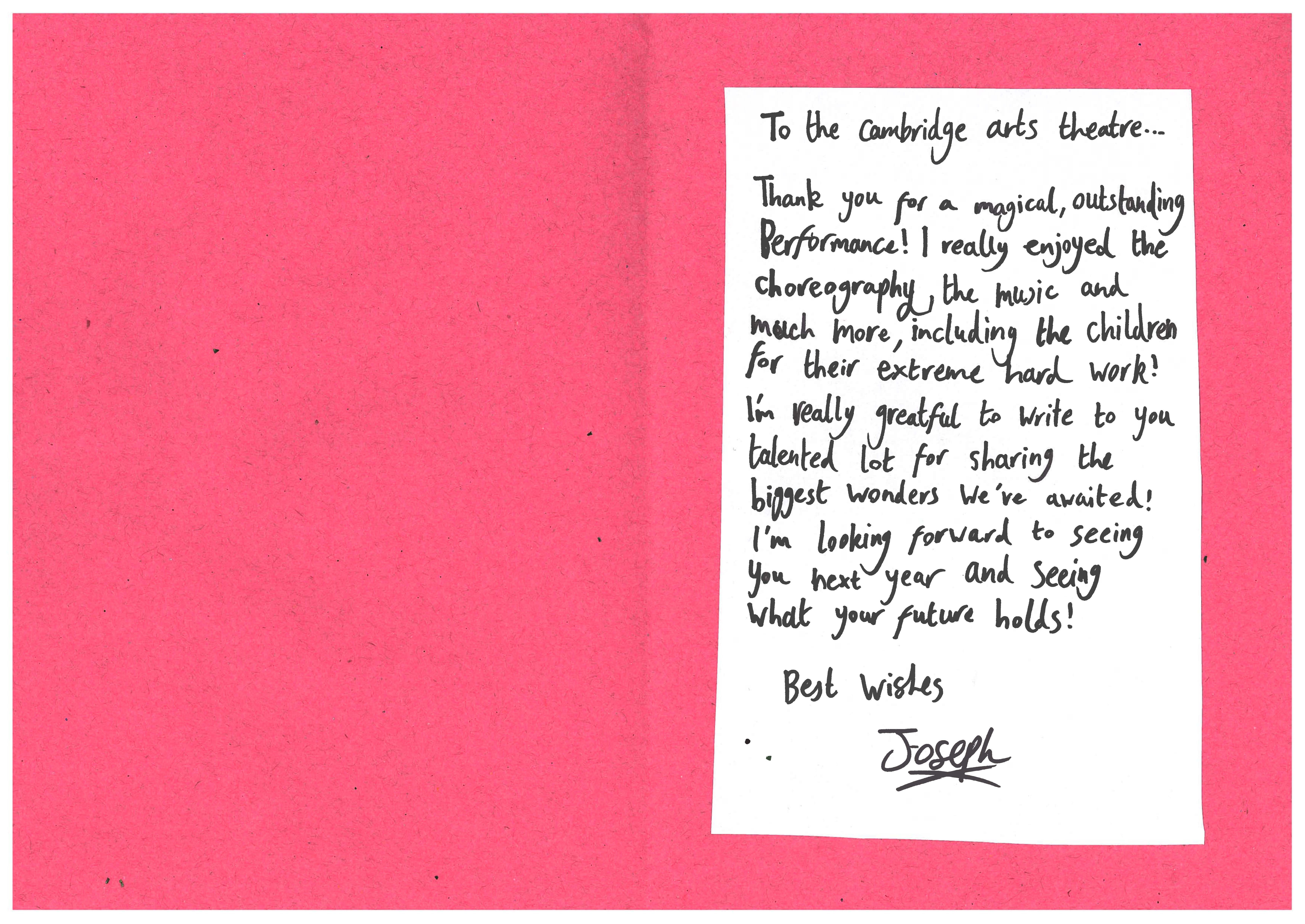 Thank you card from Castle