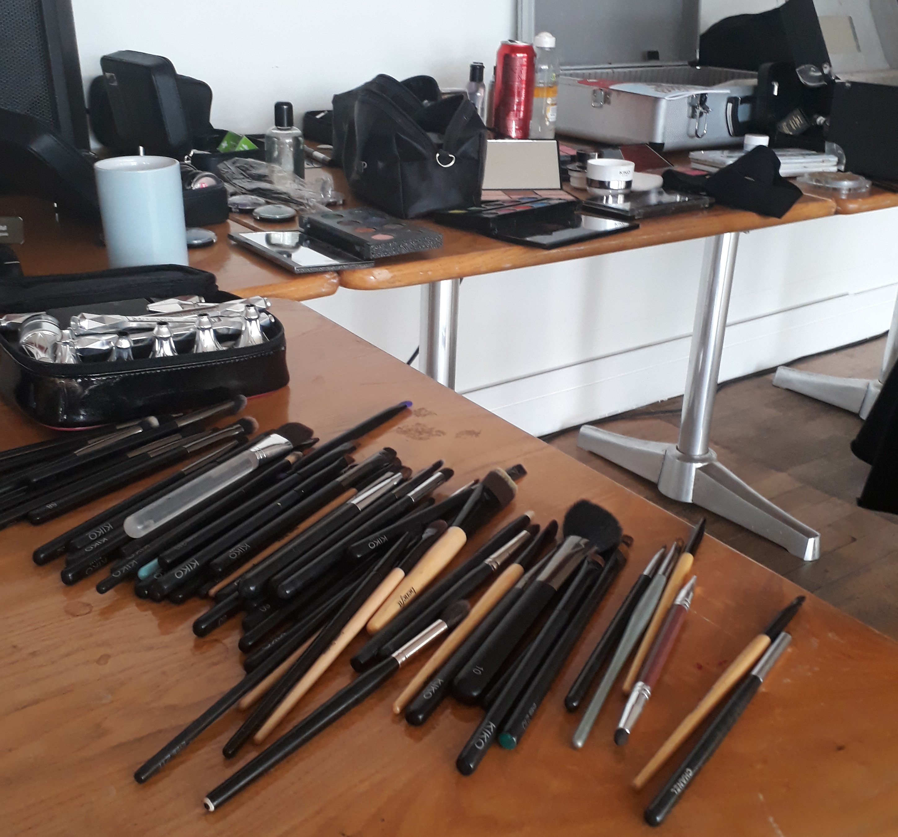 Make-up table at a photo shoot