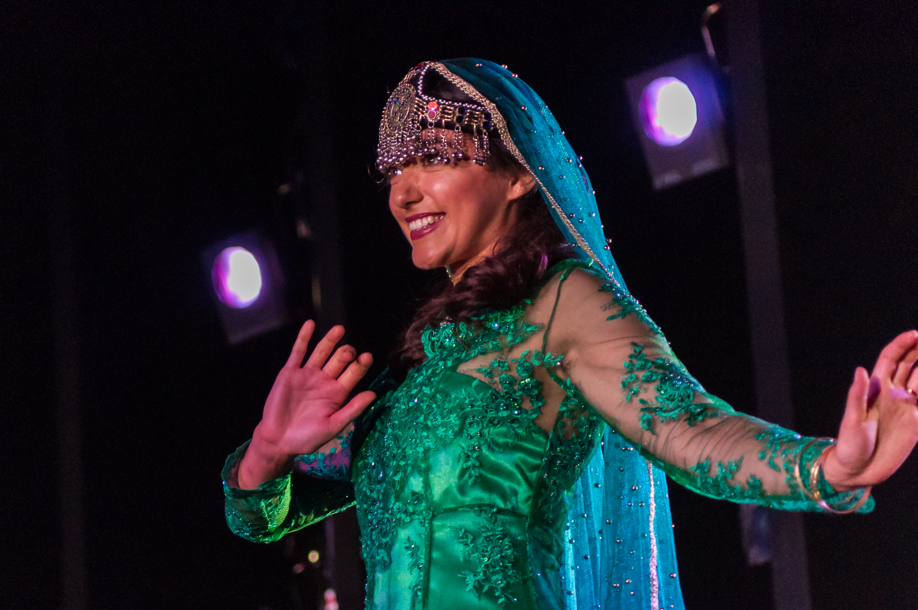 Woman in green outfit