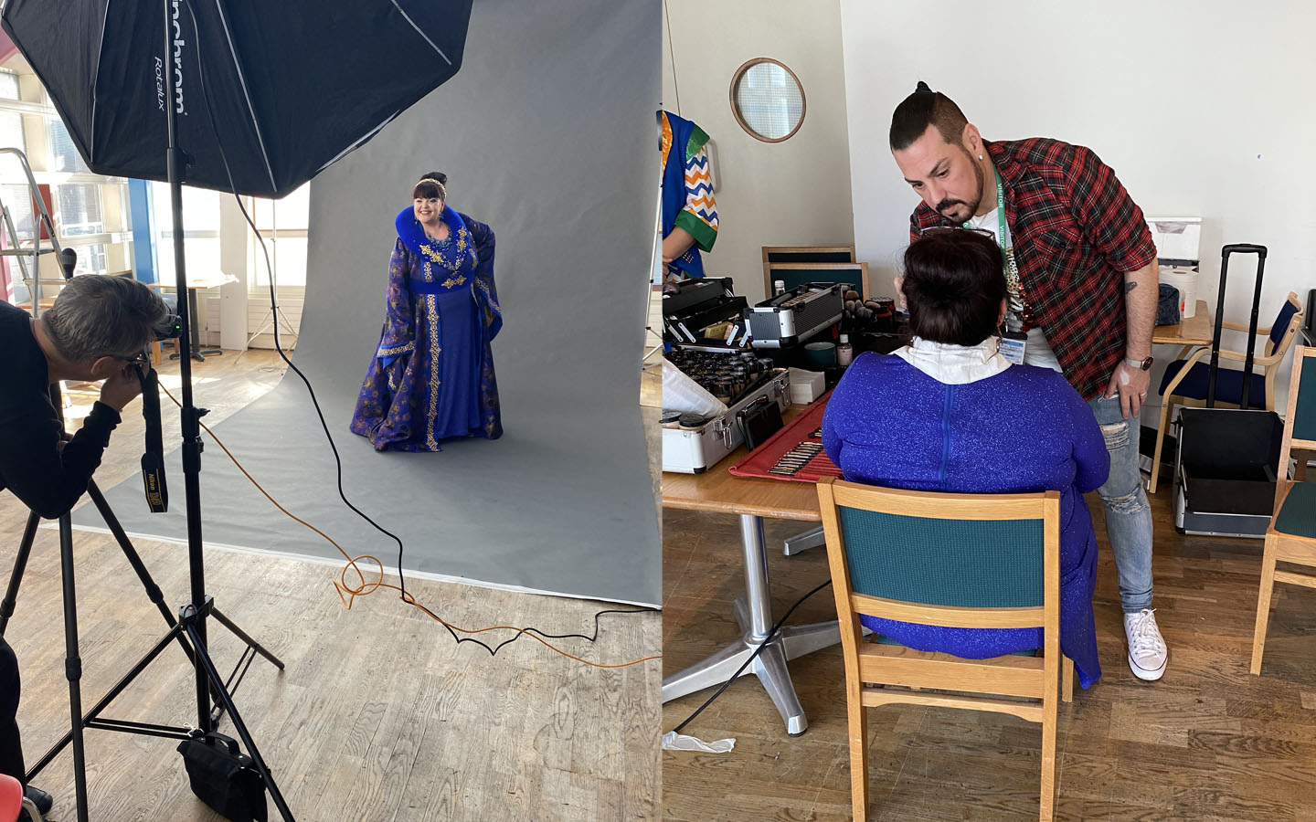 Rachel Lumberg having her make-up done, and posing for photos