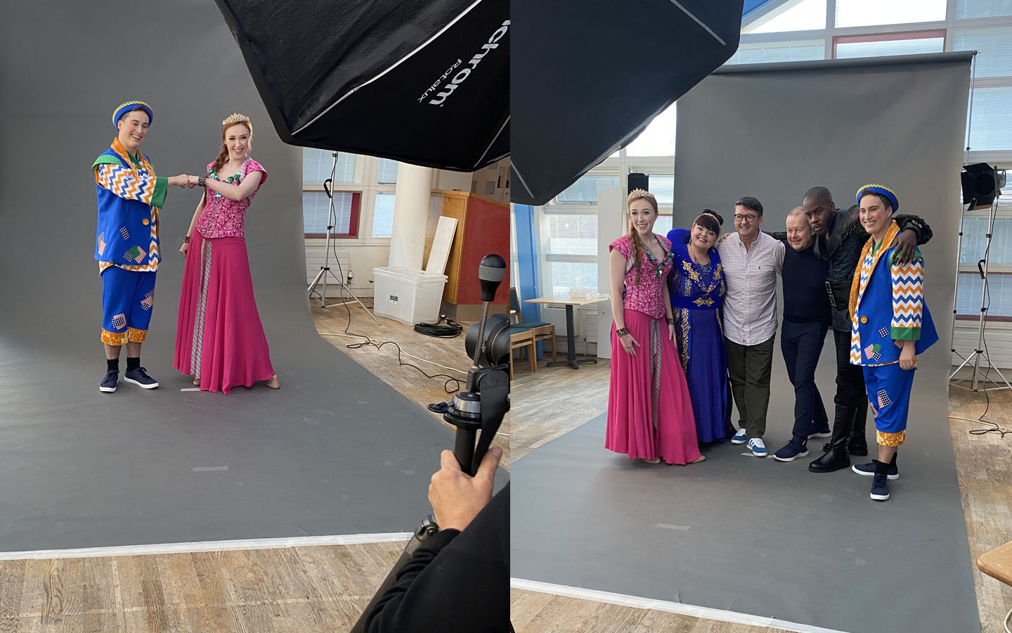 The cast having photos taken