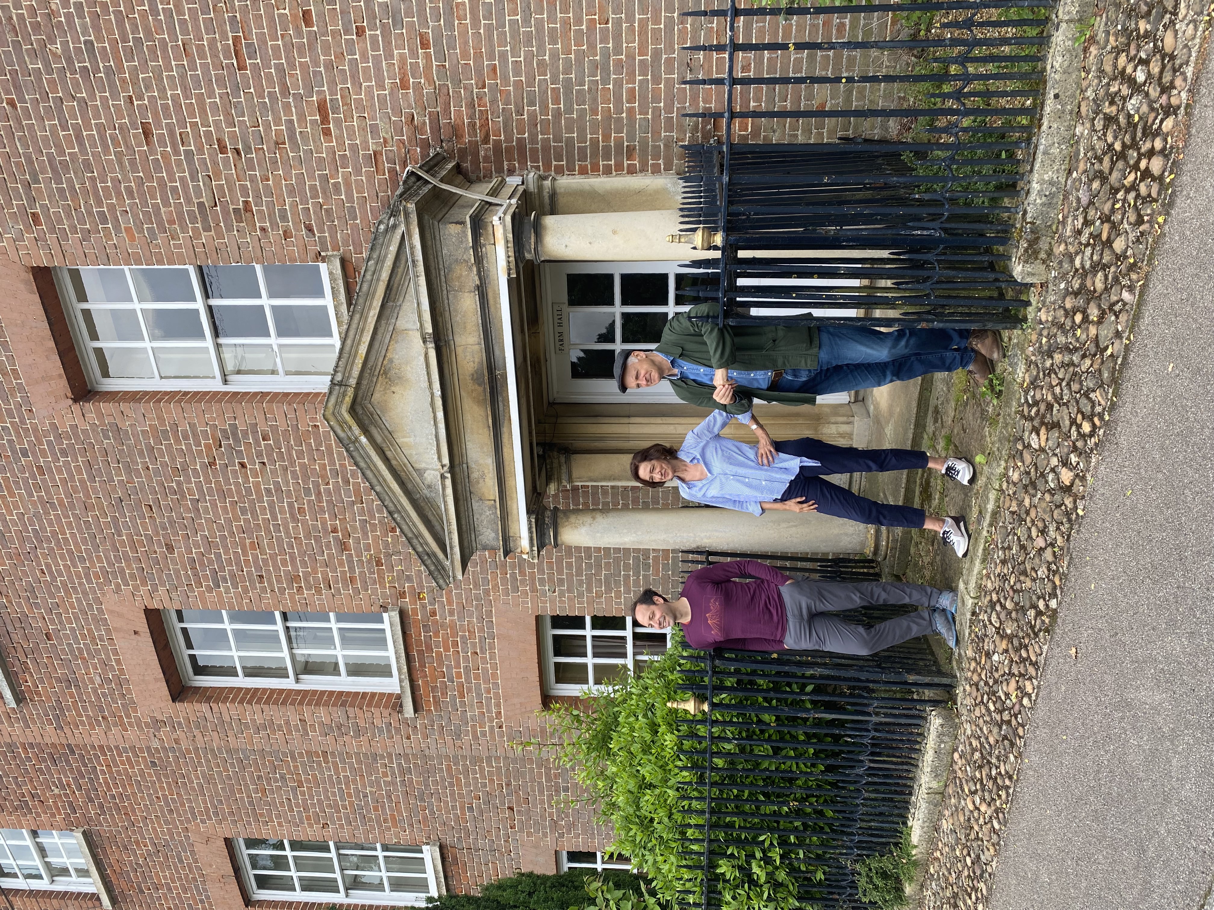 The cast of Copenhagen outside the front door of Farm Hall
