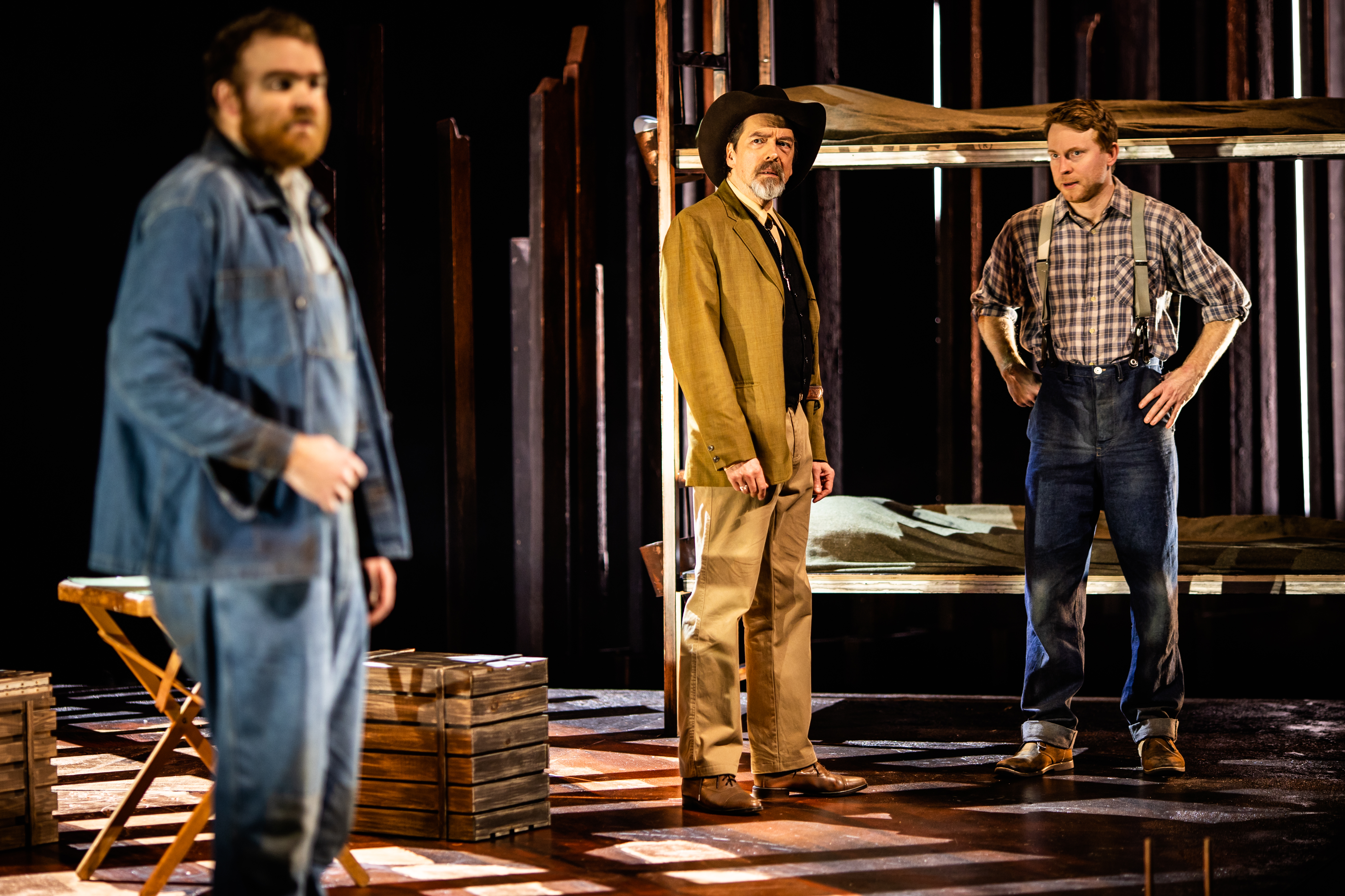 Wiliam Young as Lennie, James Clyde as The Boss, and Tom McCall as George