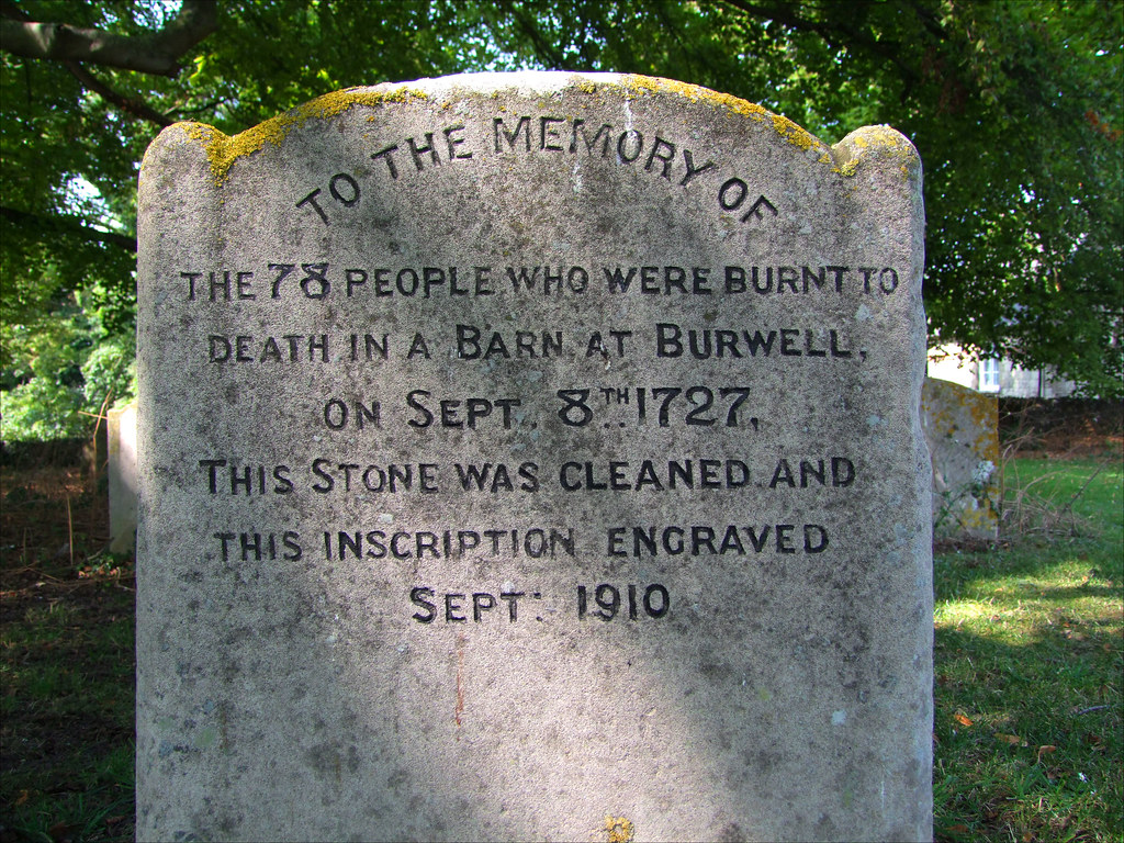 Burwell Gravestone marking death of 78 in a barn fire