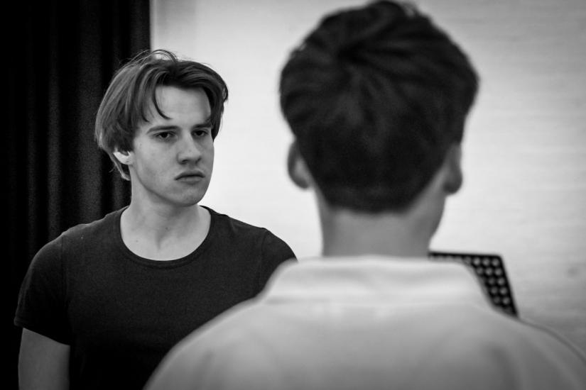Rehearsal black and white image for Marlowe Society's Romeo and Juliet