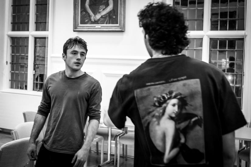 Rehearsal black and white image for Marlowe Society's Romeo and Juliet