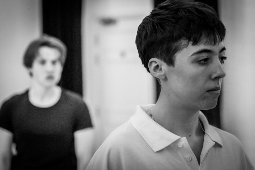 Rehearsal black and white image for Marlowe Society's Romeo and Juliet