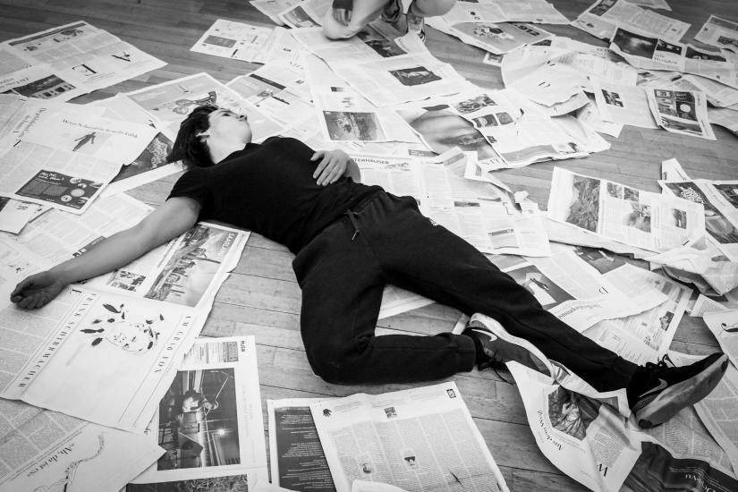 Rehearsal black and white image for Marlowe Society's Romeo and Juliet