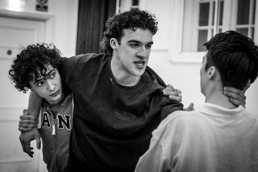 Rehearsal black and white image for Marlowe Society's Romeo and Juliet