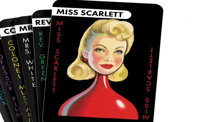 A deck of cards with Cluedo characters on