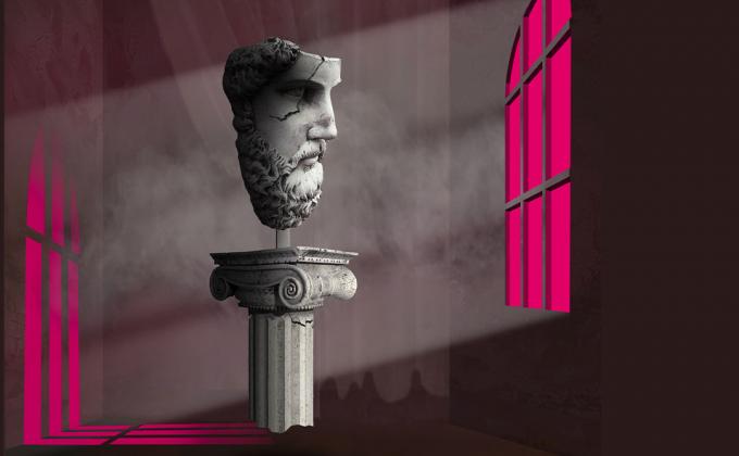 A greek statue on a column