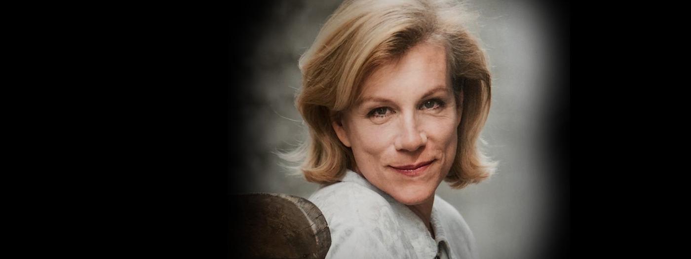 Juliet Stevenson wearing a white shirt